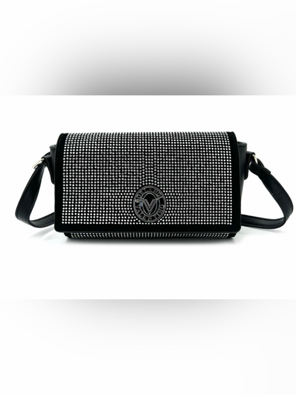NWT Valentino Orlandi VO Diamond Studded Crossbody Bag Black Silver Hardware